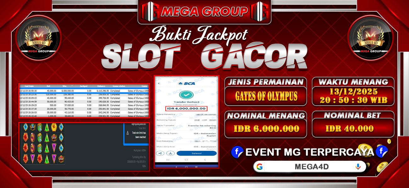 Bukti JP situs Mega4D hari Sabtu, 13 Desember 2025